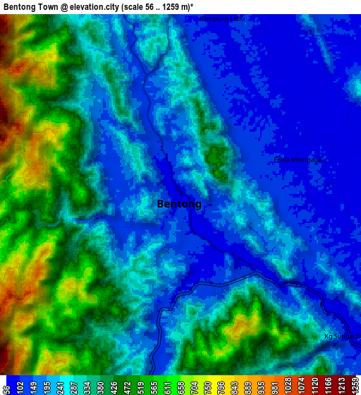 Zoom OUT 2x Bentong Town, Malaysia elevation map