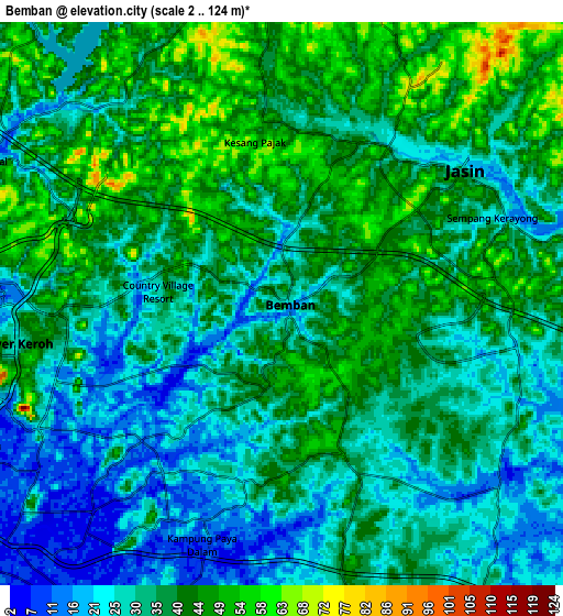 Zoom OUT 2x Bemban, Malaysia elevation map