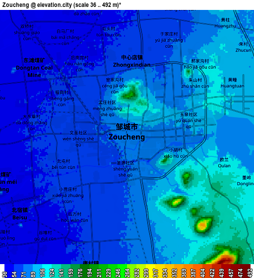 Zoom OUT 2x Zoucheng, China elevation map