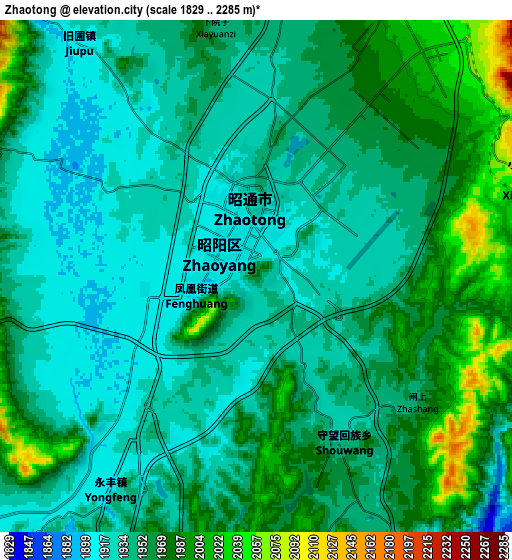 Zoom OUT 2x Zhaotong, China elevation map