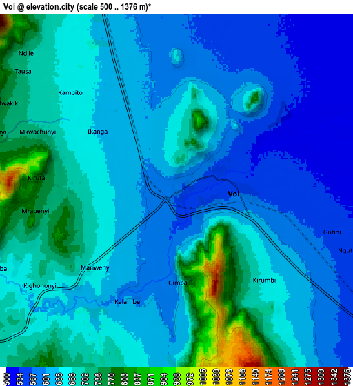 Zoom OUT 2x Voi, Kenya elevation map