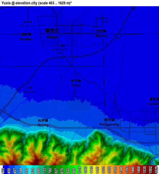 Zoom OUT 2x Yuxia, China elevation map