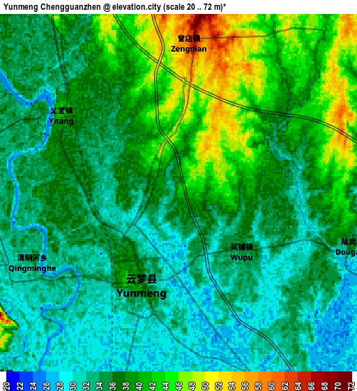 Zoom OUT 2x Yunmeng Chengguanzhen, China elevation map