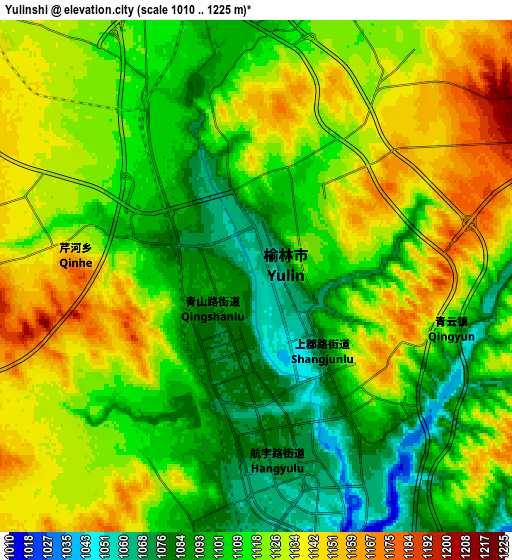 Zoom OUT 2x Yulinshi, China elevation map