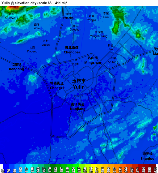 Zoom OUT 2x Yulin, China elevation map