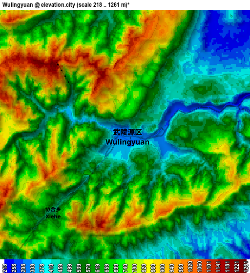 Zoom OUT 2x Wulingyuan, China elevation map