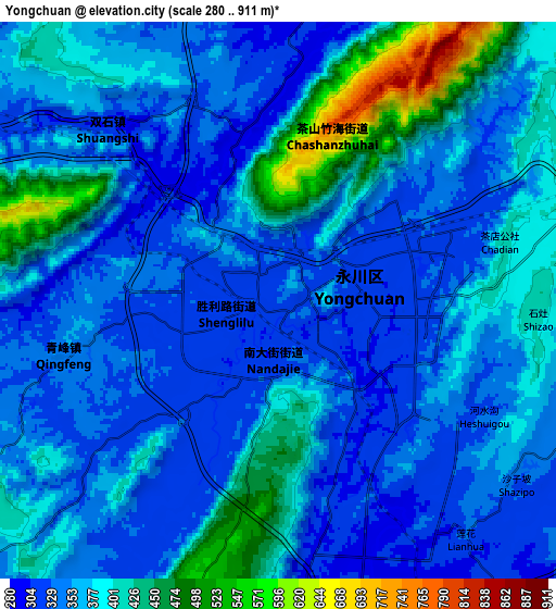 Zoom OUT 2x Yongchuan, China elevation map