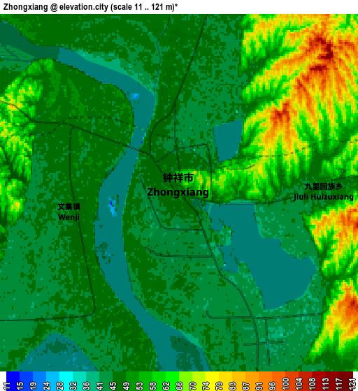 Zoom OUT 2x Zhongxiang, China elevation map