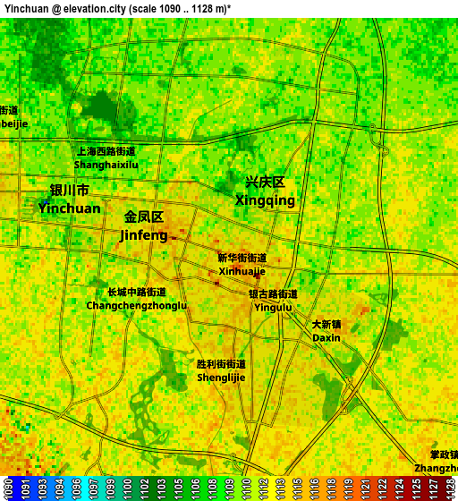 Zoom OUT 2x Yinchuan, China elevation map