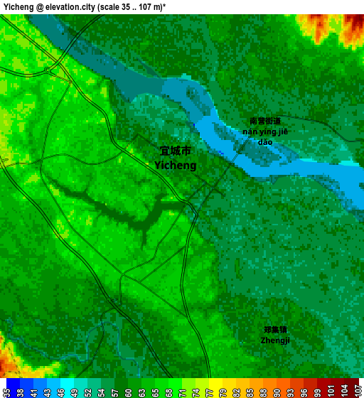 Zoom OUT 2x Yicheng, China elevation map