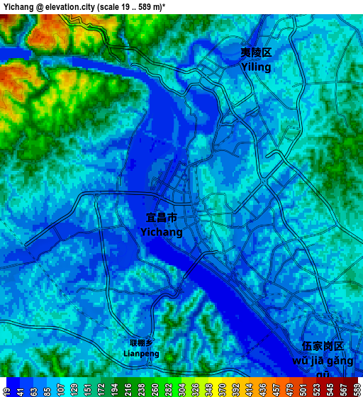 Zoom OUT 2x Yichang, China elevation map