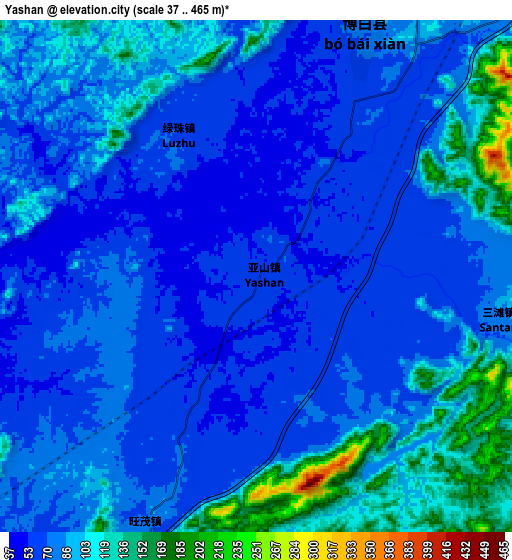 Zoom OUT 2x Yashan, China elevation map