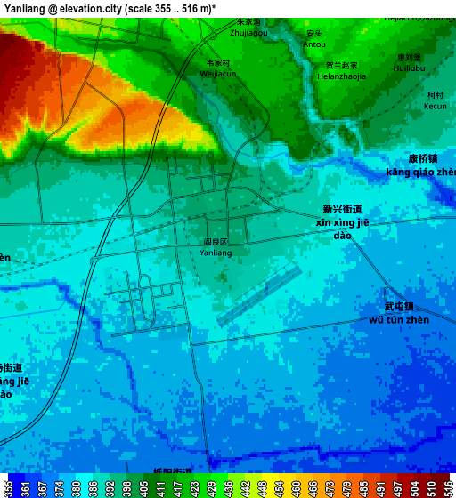 Zoom OUT 2x Yanliang, China elevation map