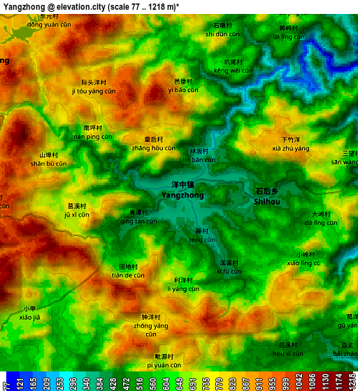 Zoom OUT 2x Yangzhong, China elevation map