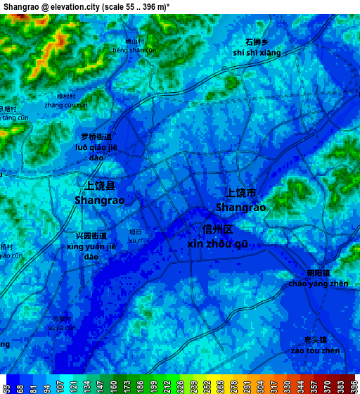 Zoom OUT 2x Shangrao, China elevation map