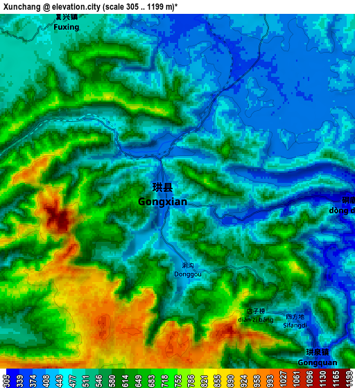 Zoom OUT 2x Xunchang, China elevation map