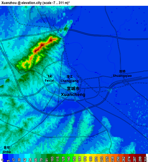 Zoom OUT 2x Xuanzhou, China elevation map