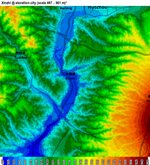 Zoom OUT 2x Xinzhi, China elevation map