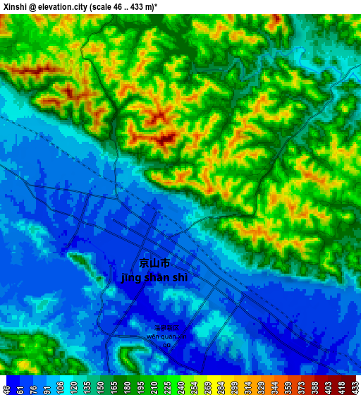 Zoom OUT 2x Xinshi, China elevation map