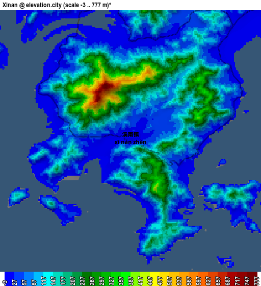 Zoom OUT 2x Xinan, China elevation map