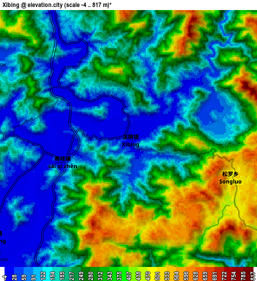 Zoom OUT 2x Xibing, China elevation map