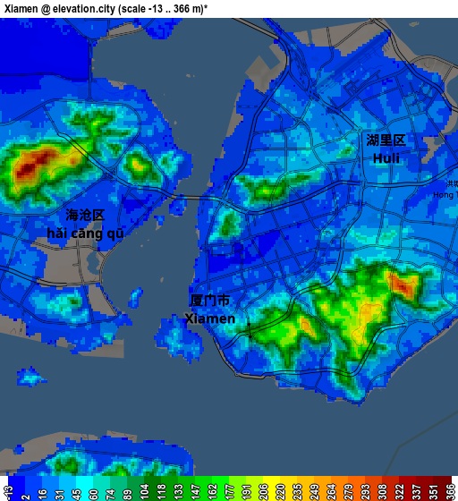 Zoom OUT 2x Xiamen, China elevation map