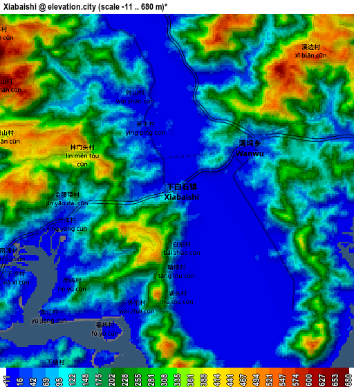 Zoom OUT 2x Xiabaishi, China elevation map