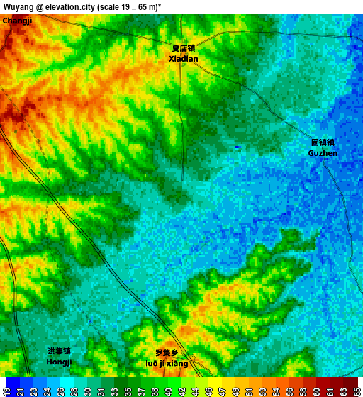 Zoom OUT 2x Wuyang, China elevation map