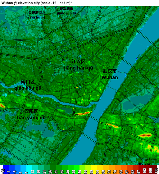 Zoom OUT 2x Wuhan, China elevation map