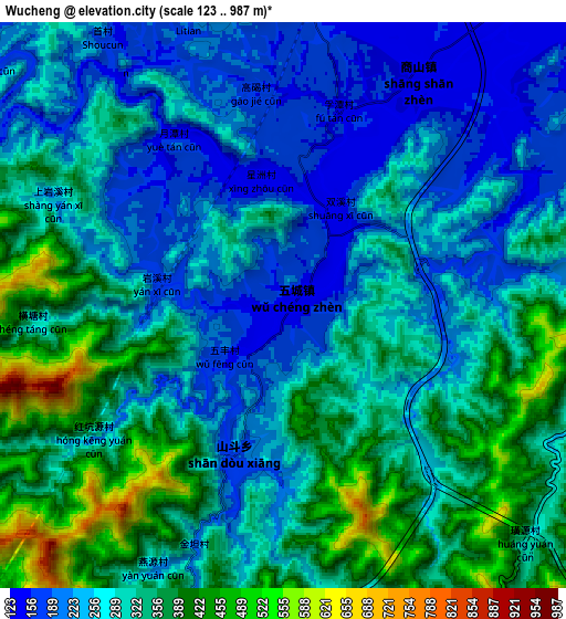 Zoom OUT 2x Wucheng, China elevation map