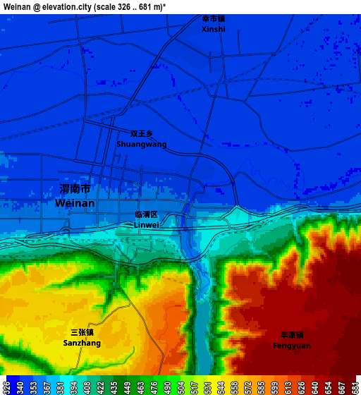 Zoom OUT 2x Weinan, China elevation map