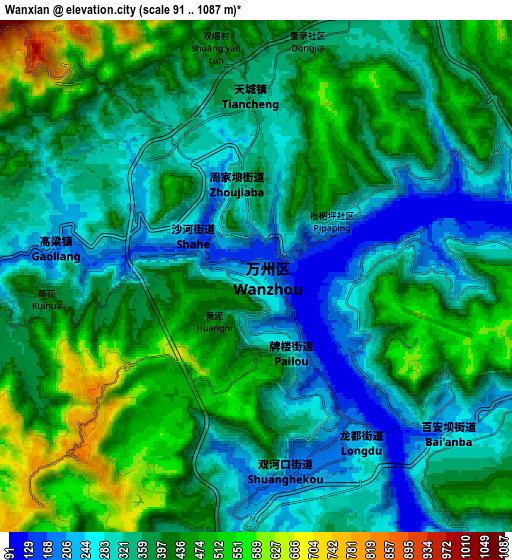 Zoom OUT 2x Wanxian, China elevation map