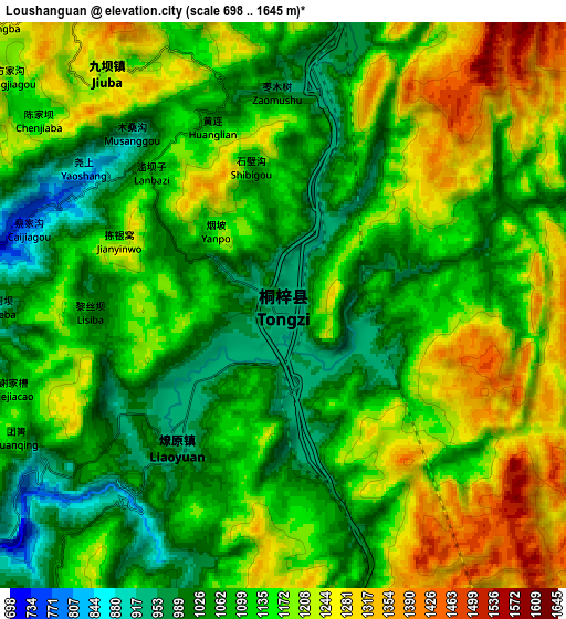 Zoom OUT 2x Loushanguan, China elevation map
