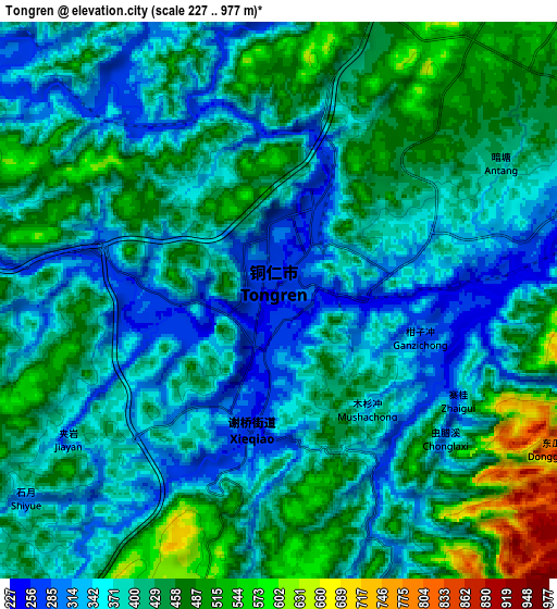 Zoom OUT 2x Tongren, China elevation map