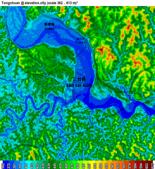 Zoom OUT 2x Tongchuan, China elevation map