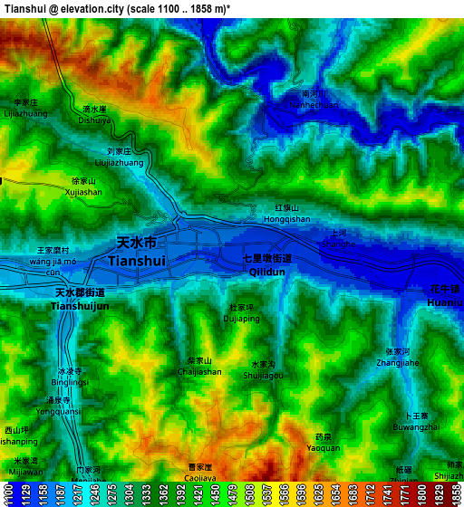Zoom OUT 2x Tianshui, China elevation map