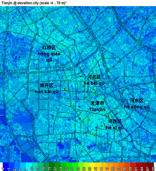 Zoom OUT 2x Tianjin, China elevation map