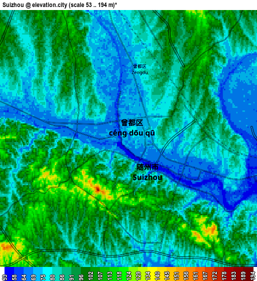 Zoom OUT 2x Suizhou, China elevation map