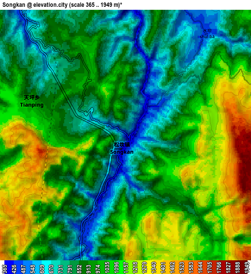 Zoom OUT 2x Songkan, China elevation map