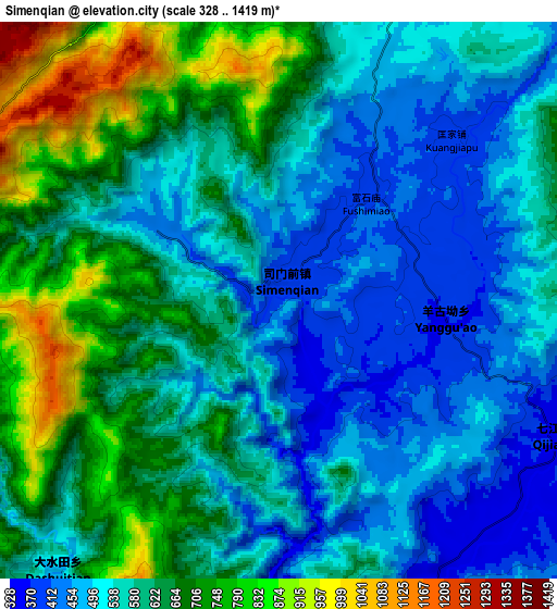 Zoom OUT 2x Simenqian, China elevation map