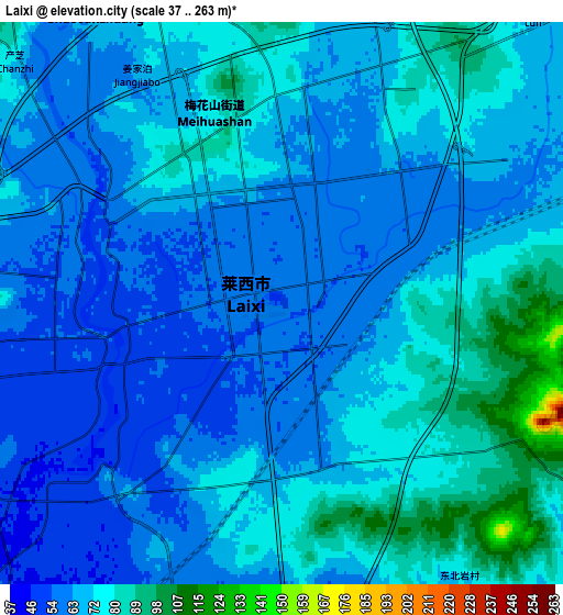 Zoom OUT 2x Laixi, China elevation map