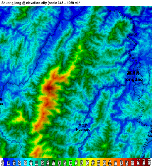 Zoom OUT 2x Shuangjiang, China elevation map