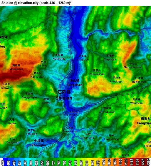 Zoom OUT 2x Shiqian, China elevation map