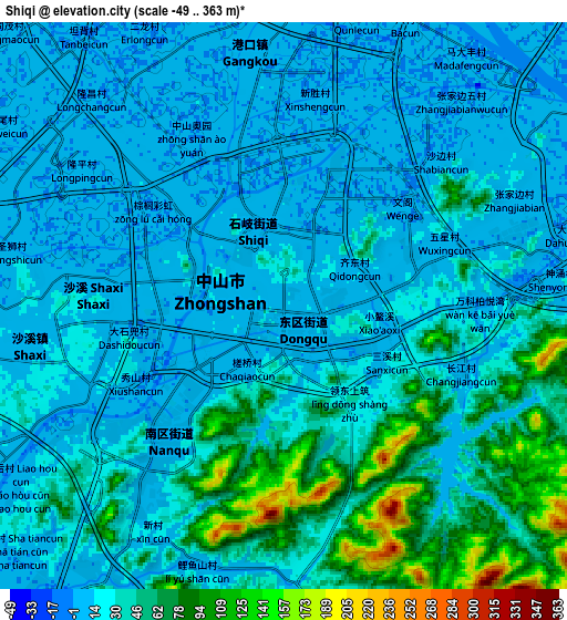 Zoom OUT 2x Shiqi, China elevation map