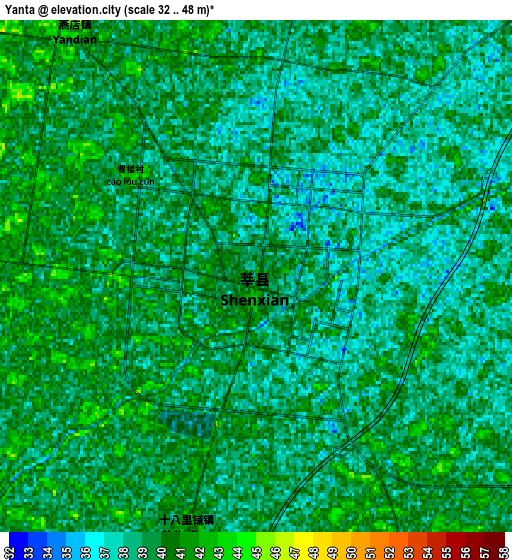 Zoom OUT 2x Yanta, China elevation map