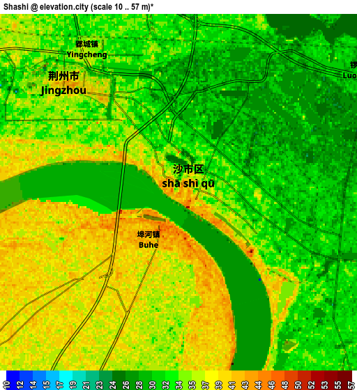 Zoom OUT 2x Shashi, China elevation map