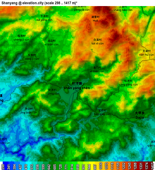 Zoom OUT 2x Shanyang, China elevation map