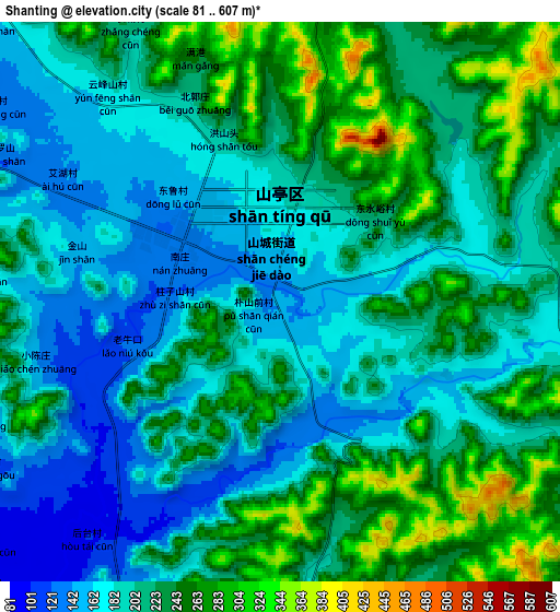 Zoom OUT 2x Shanting, China elevation map