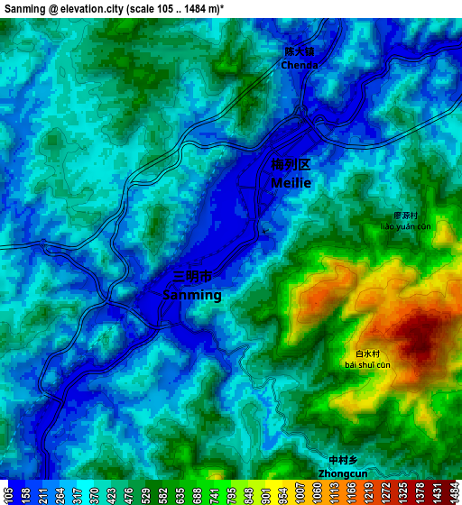 Zoom OUT 2x Sanming, China elevation map