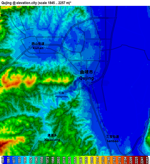 Zoom OUT 2x Qujing, China elevation map